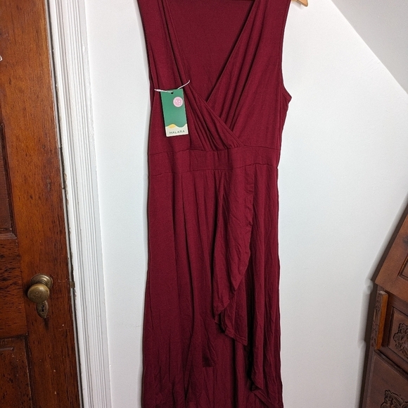 Deep V Neck Sleeveless High Low Crossover Hem Flowy Midi Casual Dress NEW XL - Picture 2 of 6